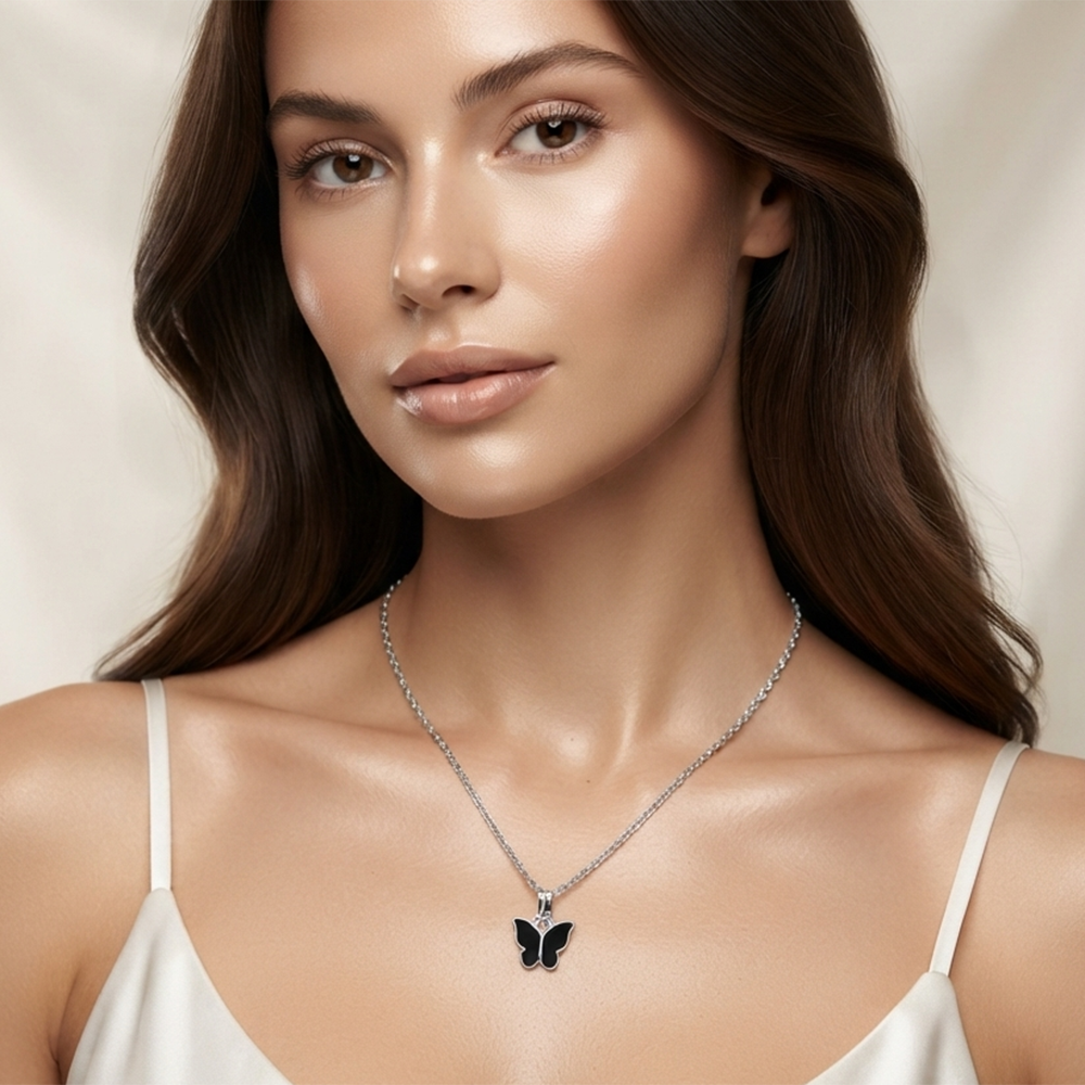 The99Jewel Lightweight  Austrian Stone Silver Plated Butterfly Shape Chain Pendant