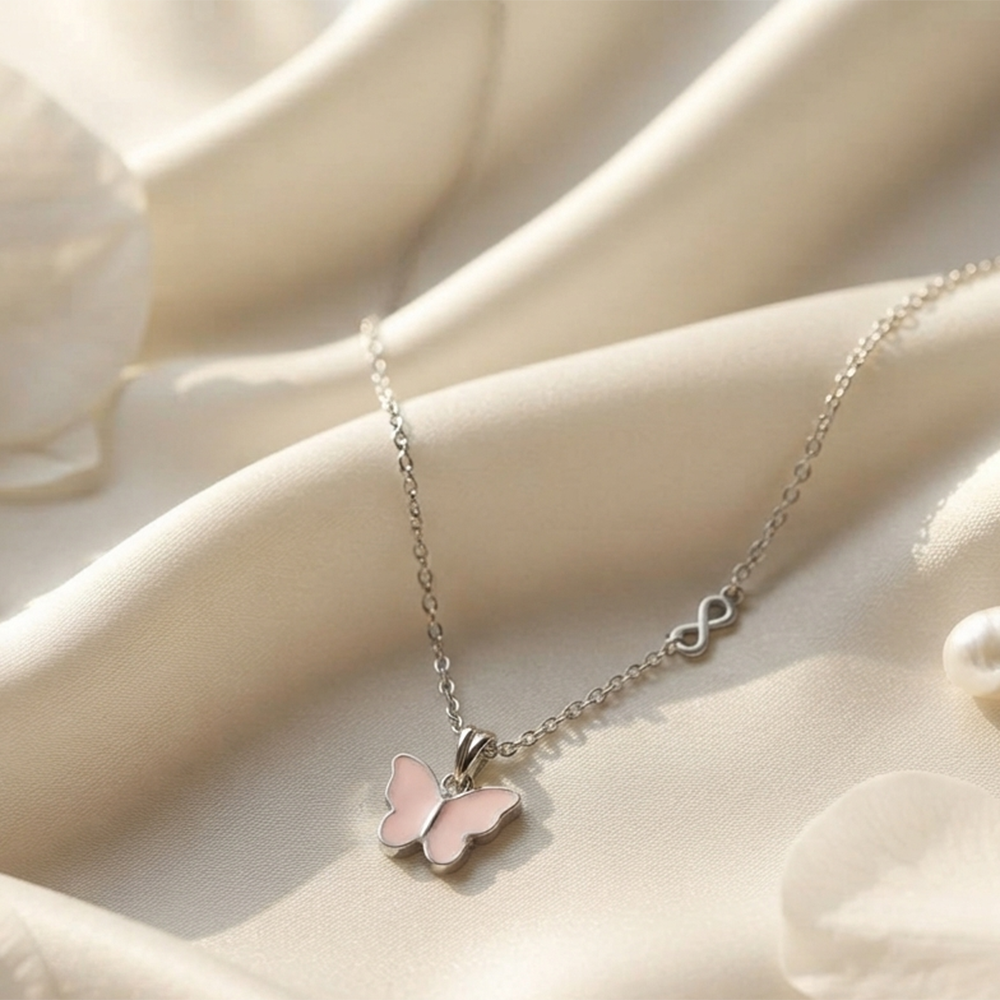 The99Jewel Lightweight  Austrian Stone Silver Plated Butterfly Shape Chain Pendant