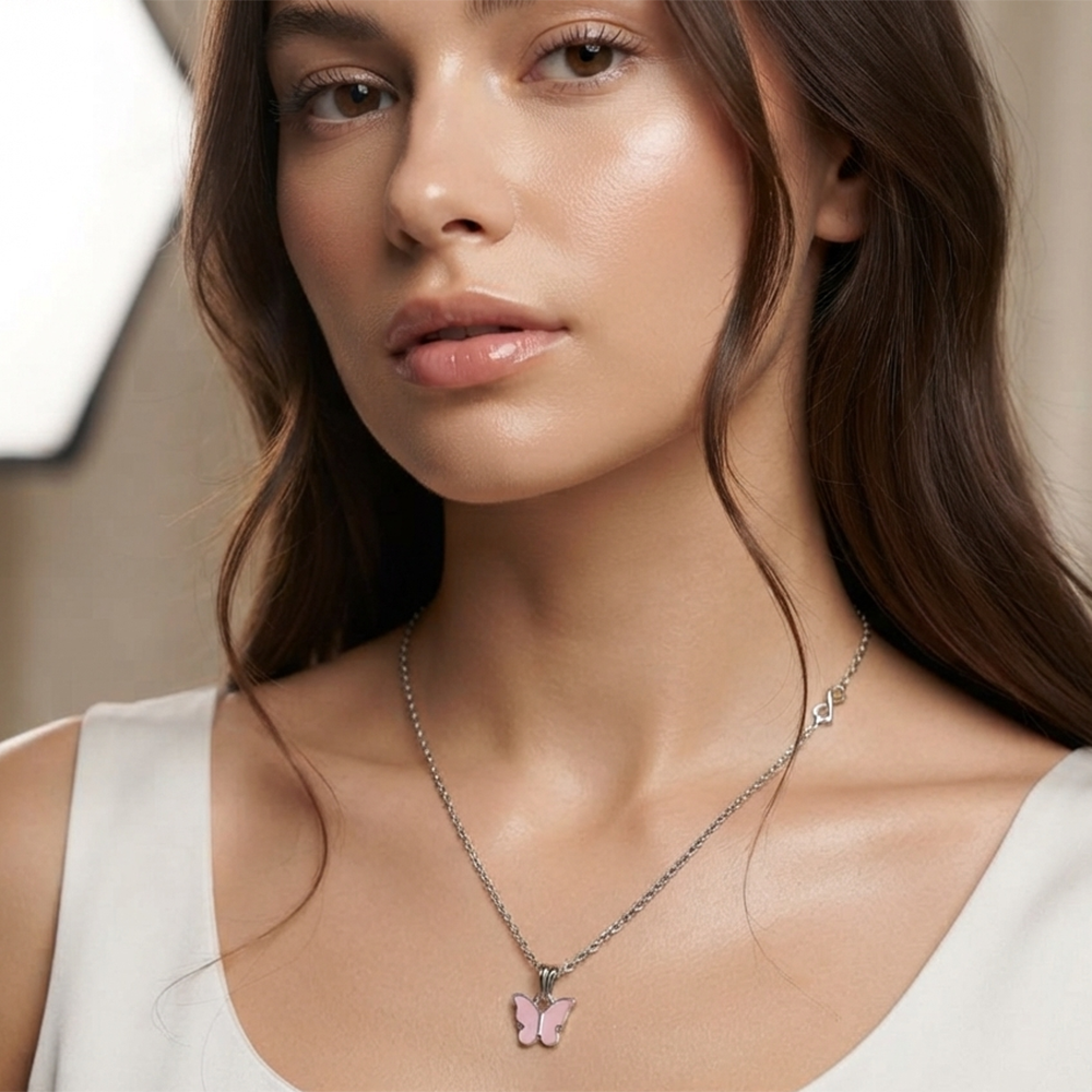 The99Jewel Lightweight  Austrian Stone Silver Plated Butterfly Shape Chain Pendant
