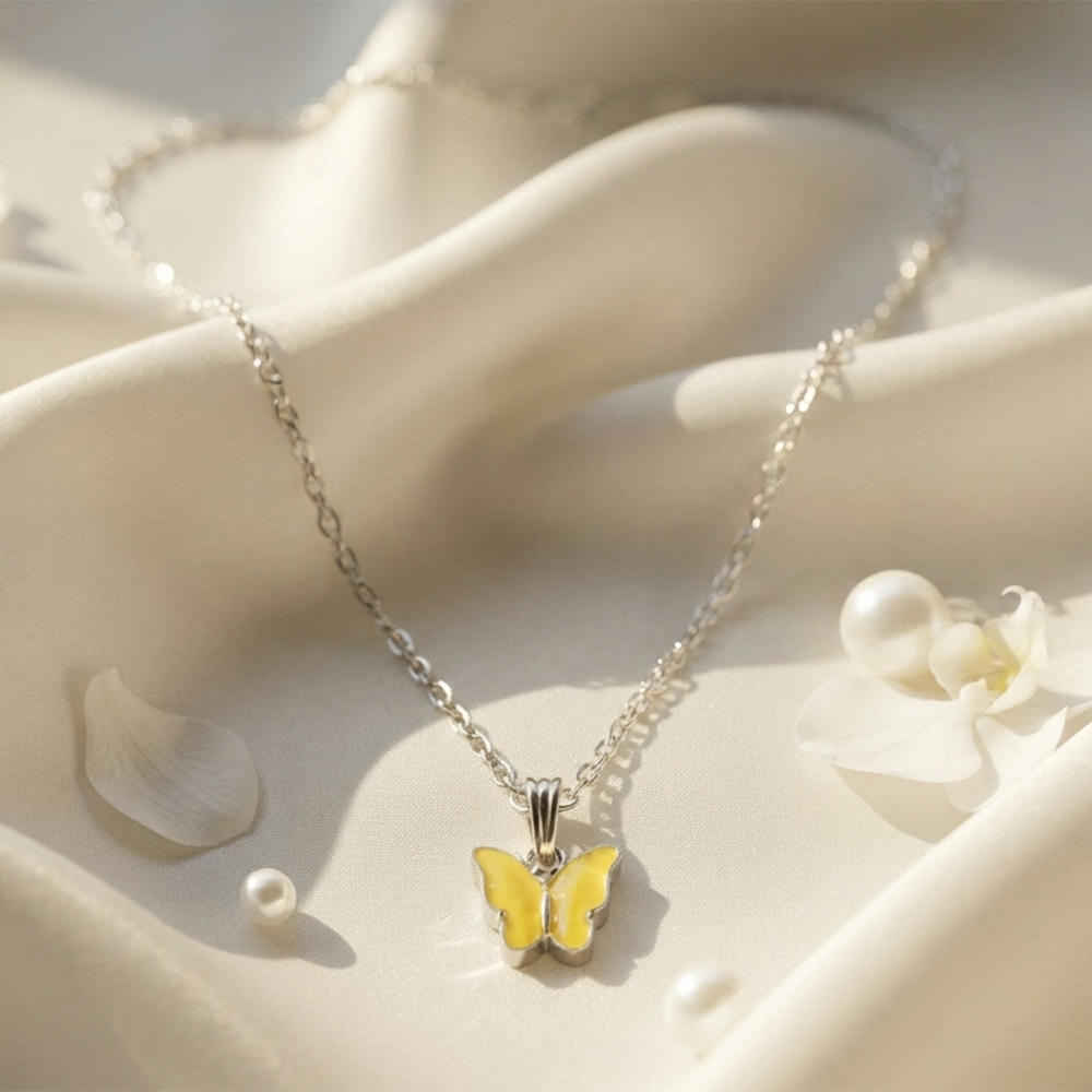 The99Jewel Lightweight  Austrian Stone Silver Plated Butterfly Shape Chain Pendant