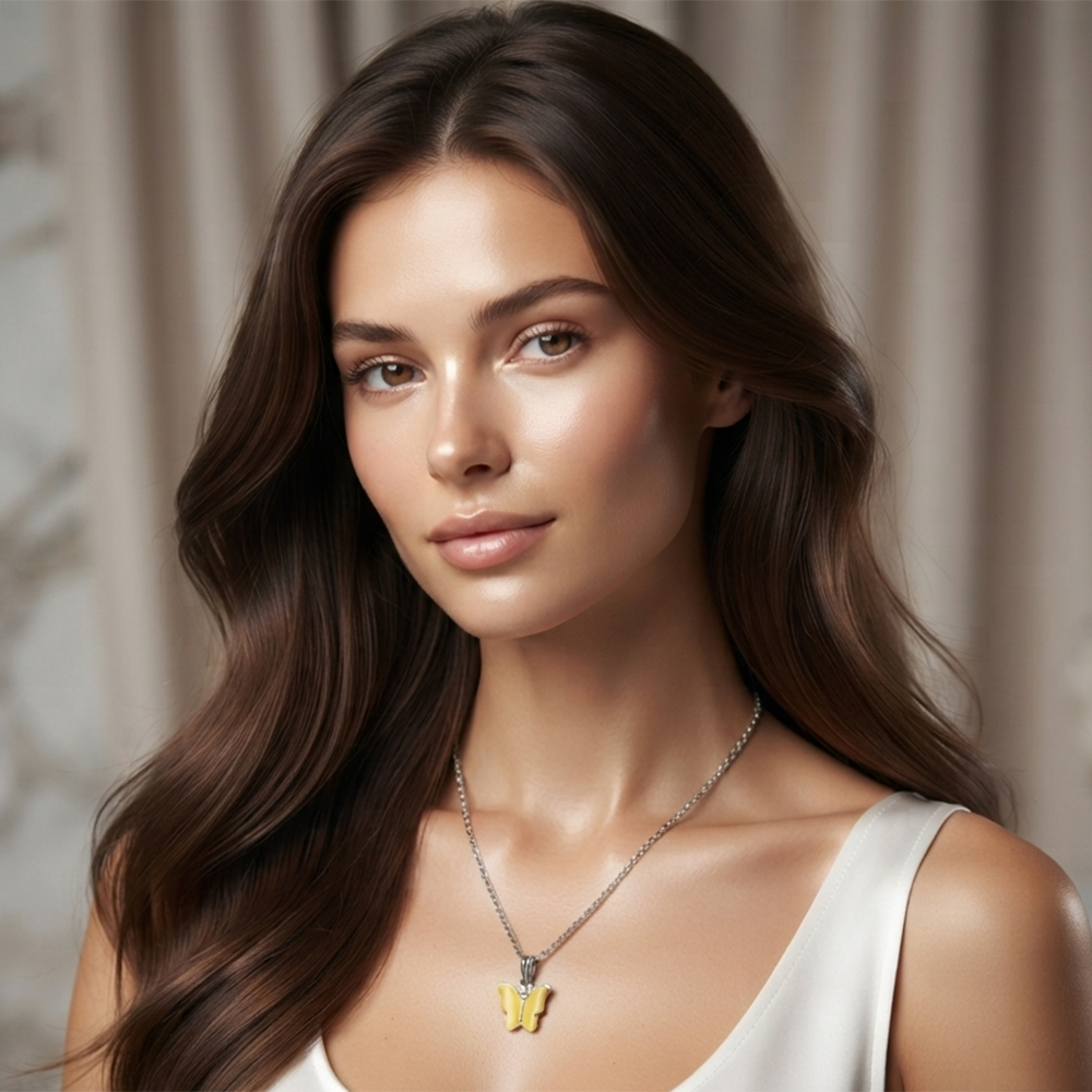 The99Jewel Lightweight  Austrian Stone Silver Plated Butterfly Shape Chain Pendant