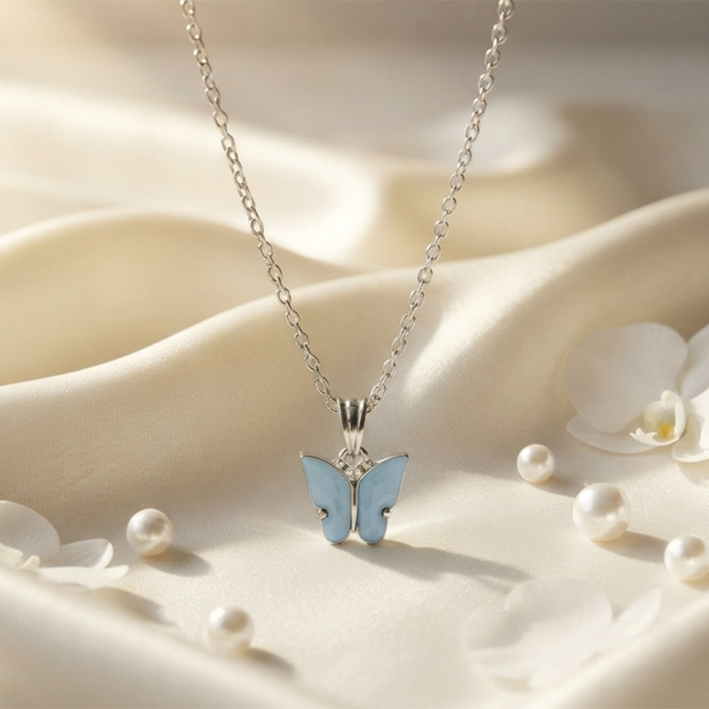 The99Jewel Lightweight  Austrian Stone Silver Plated Butterfly Shape Chain Pendant