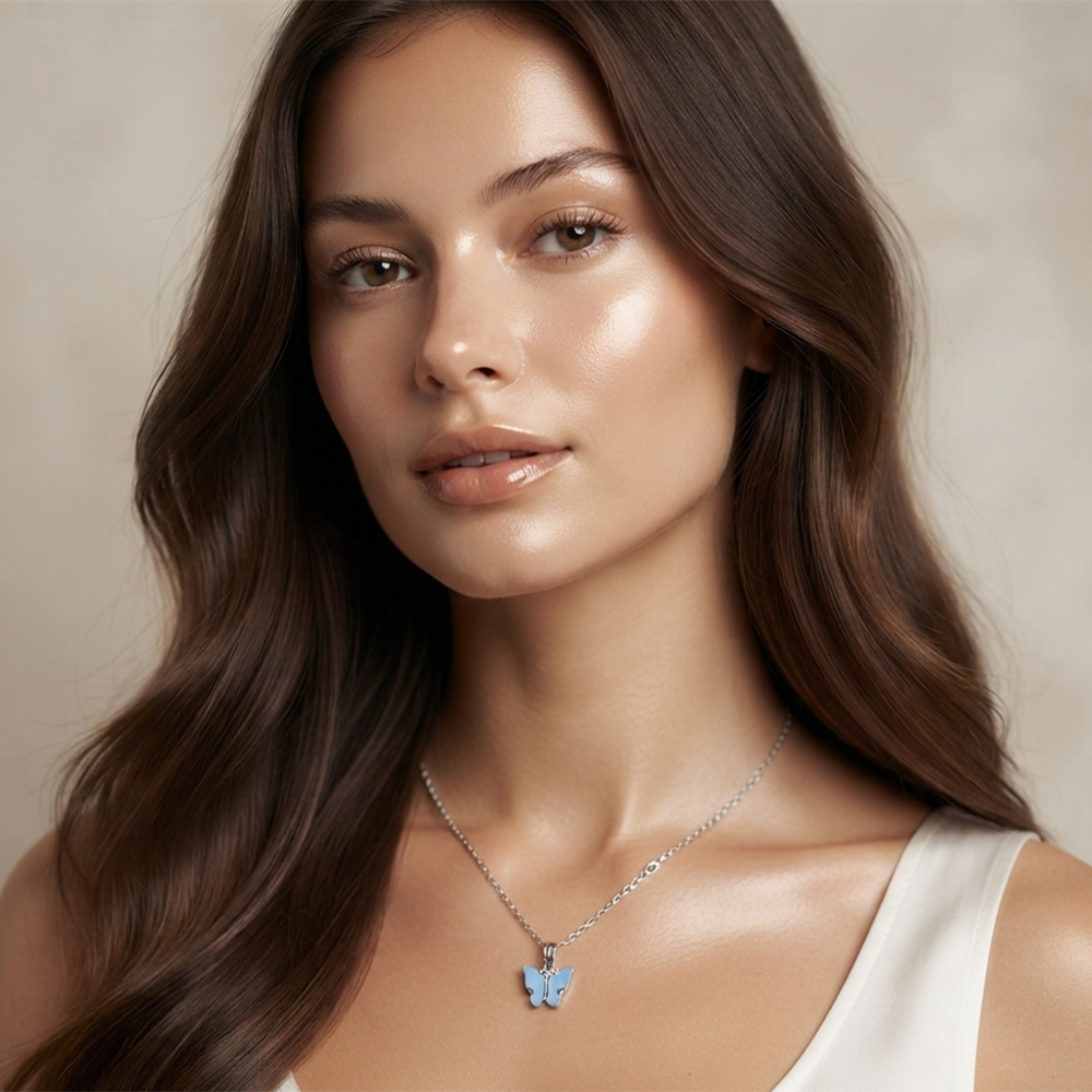The99Jewel Lightweight  Austrian Stone Silver Plated Butterfly Shape Chain Pendant