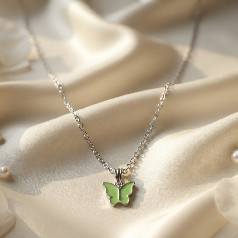 The99Jewel Lightweight  Austrian Stone Silver Plated Butterfly Shape Chain Pendant