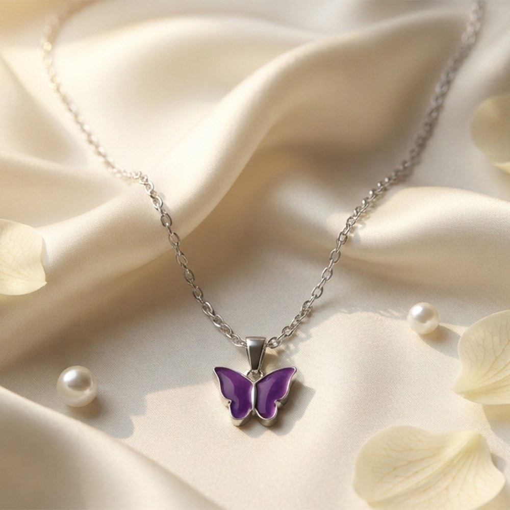 The99Jewel Lightweight  Austrian Stone Silver Plated Butterfly Shape Chain Pendant