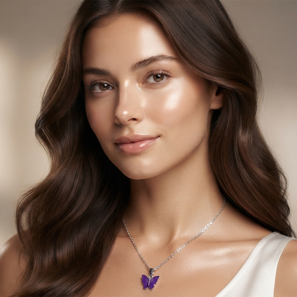 The99Jewel Lightweight  Austrian Stone Silver Plated Butterfly Shape Chain Pendant