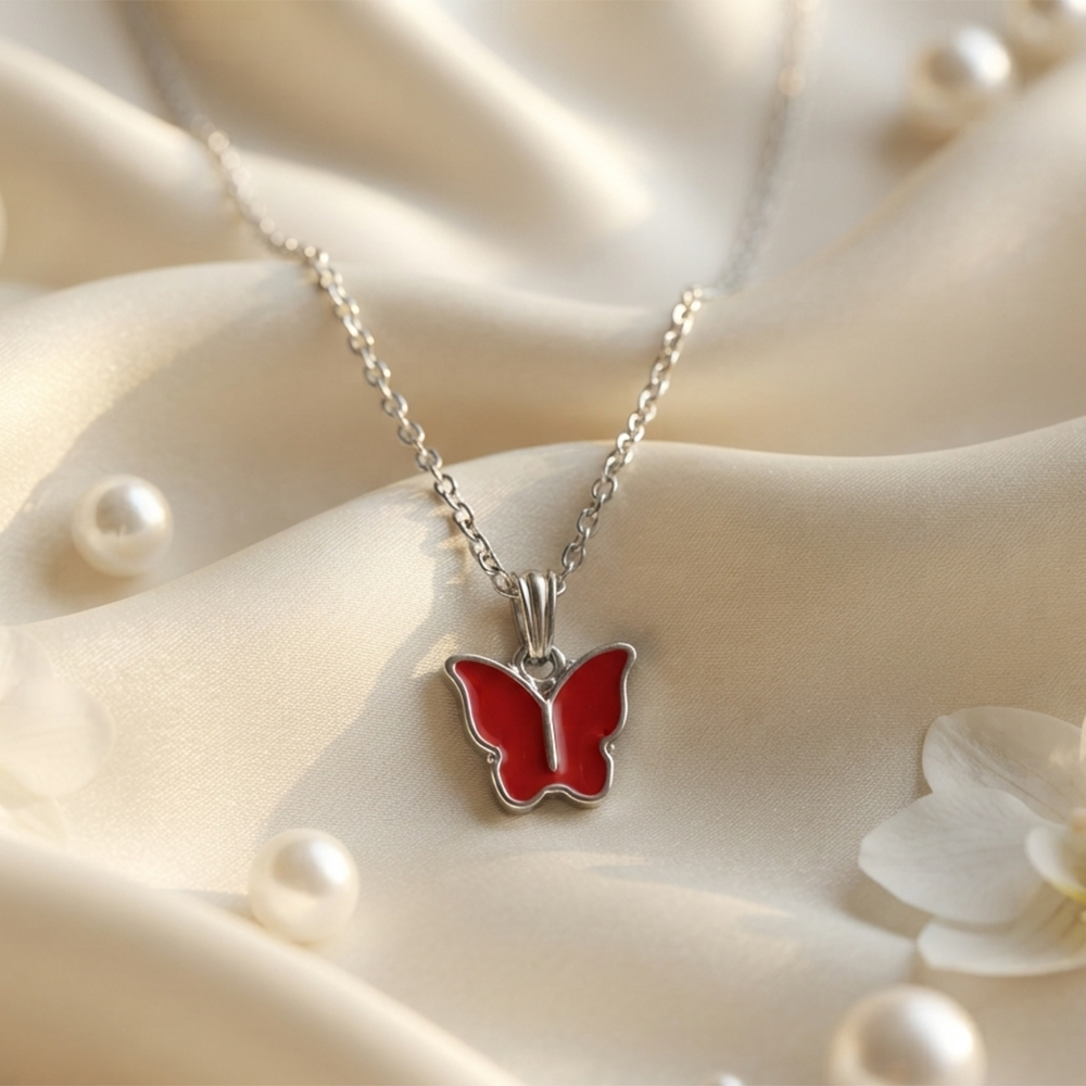 The99Jewel Lightweight  Austrian Stone Silver Plated Butterfly Shape Chain Pendant