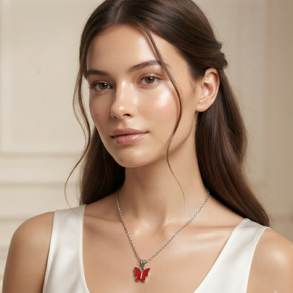 The99Jewel Lightweight  Austrian Stone Silver Plated Butterfly Shape Chain Pendant