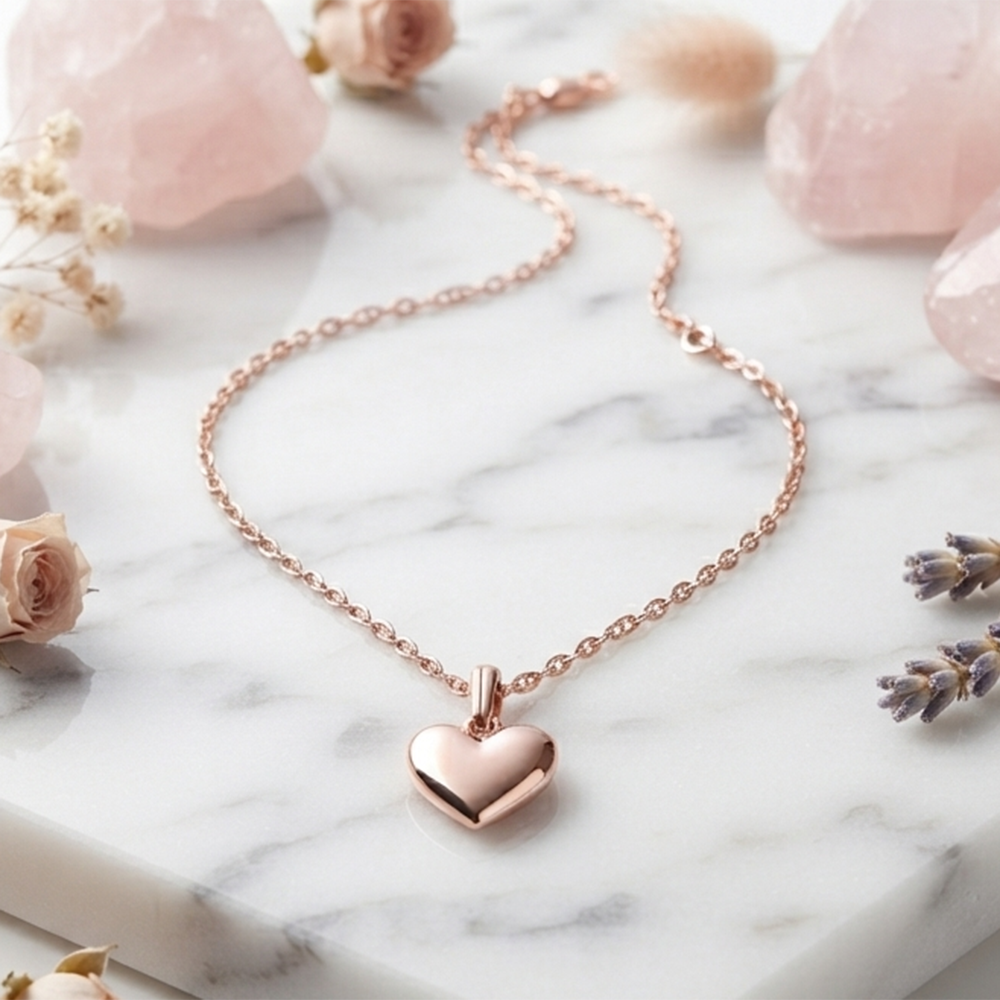 The99Jewel Trendy Rose Gold Plated Heart  Shape Pendant Chain for Women