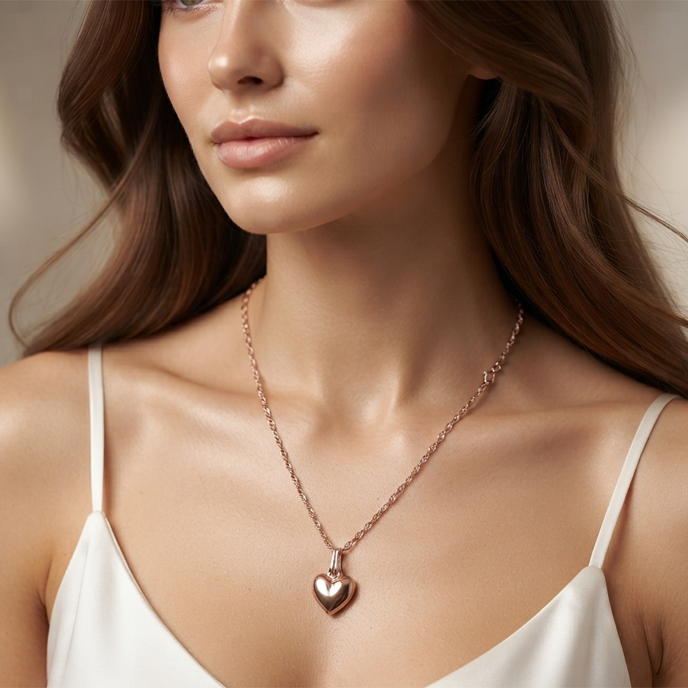 The99Jewel Trendy Rose Gold Plated Heart  Shape Pendant Chain for Women