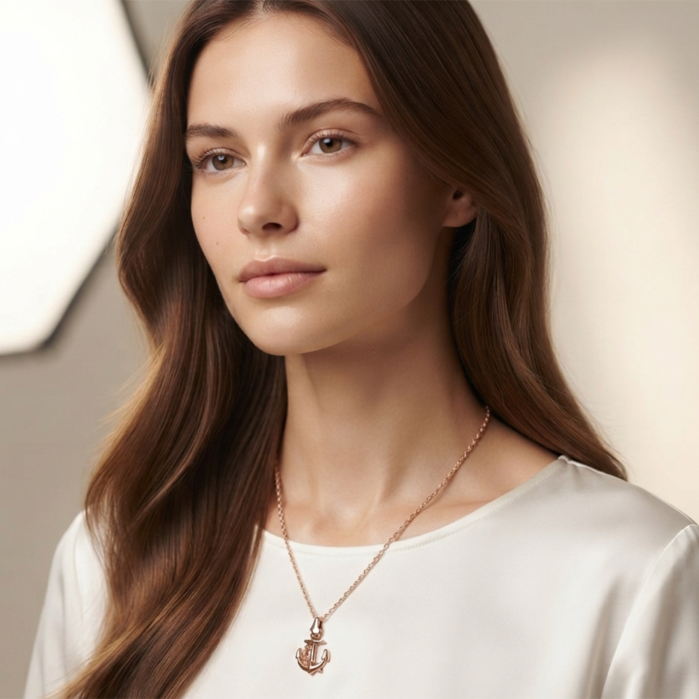 The99Jewel Trendy Rose Gold Plated Anchor Shape Pendant Chain for Women