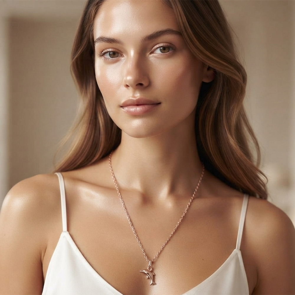 The99Jewel Trendy Rose Gold Plated Fish Shape Pendant Chain for Women