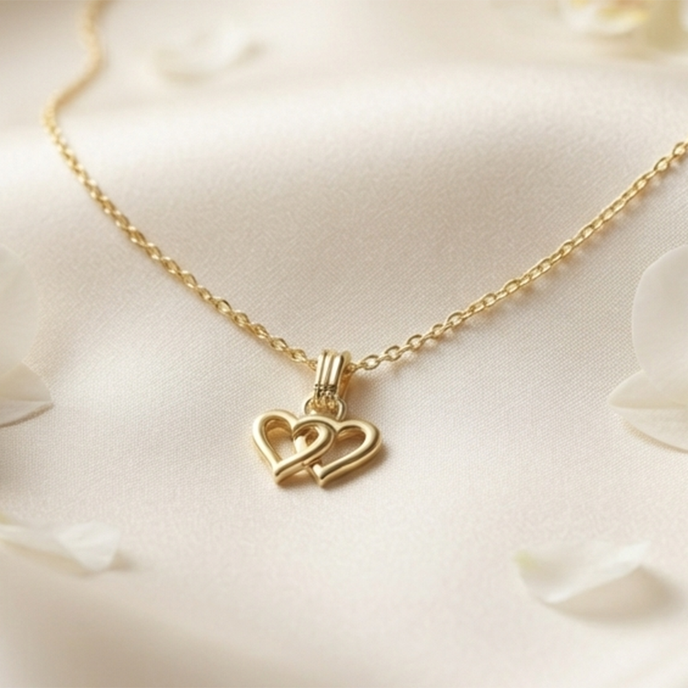 The99Jewel Modern Gold Plated Double Heart  Shape Chain Pendant for Women 