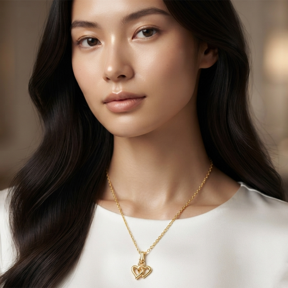 The99Jewel Modern Gold Plated Double Heart  Shape Chain Pendant for Women