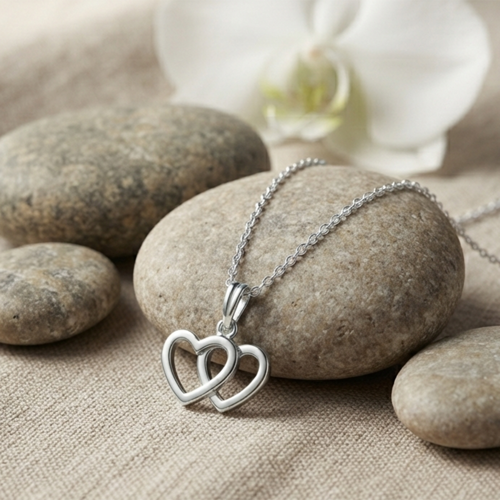 The99Jewel Modern Silver Plated Double Heart Shape Pendant Chain for Women
