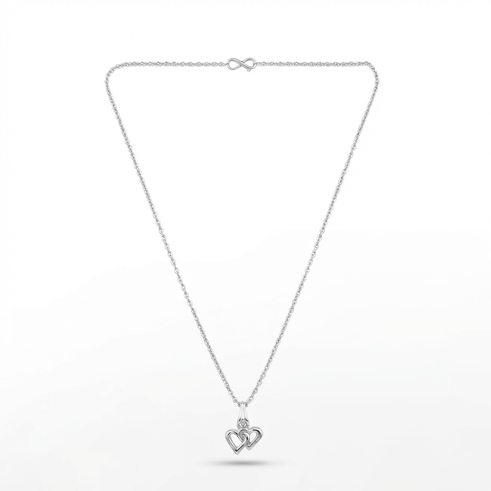 The99Jewel Modern Silver Plated Double Heart Shape Pendant Chain for Women