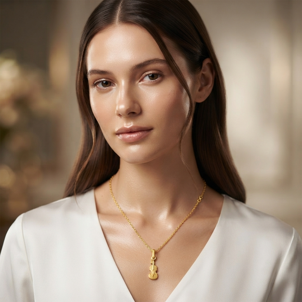 The99Jewel Modern Gold Plated Guitar Shape Chain Pendant for Women