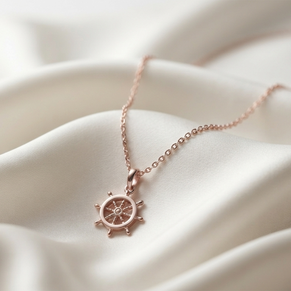 The99Jewel Modern Rose Gold Plated Ship Wheel Shape Pendant Chain for Women