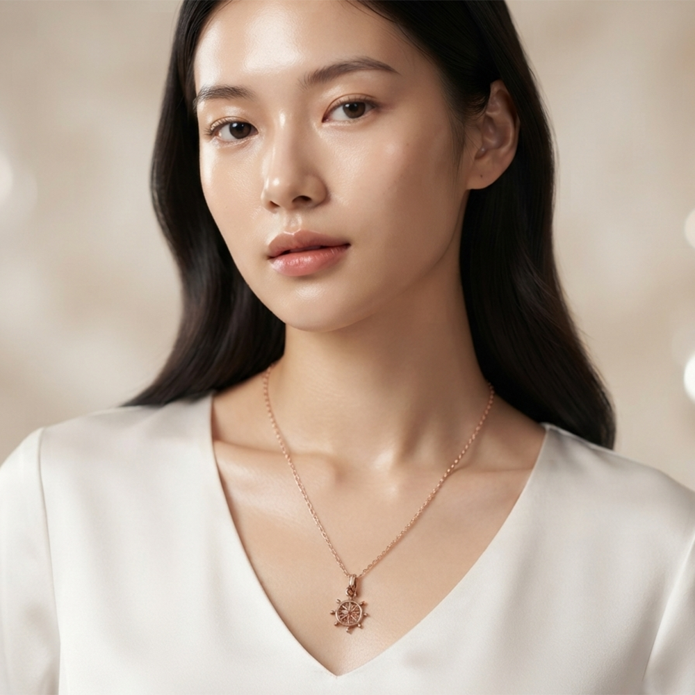 The99Jewel Modern Rose Gold Plated Ship Wheel Shape Pendant Chain for Women