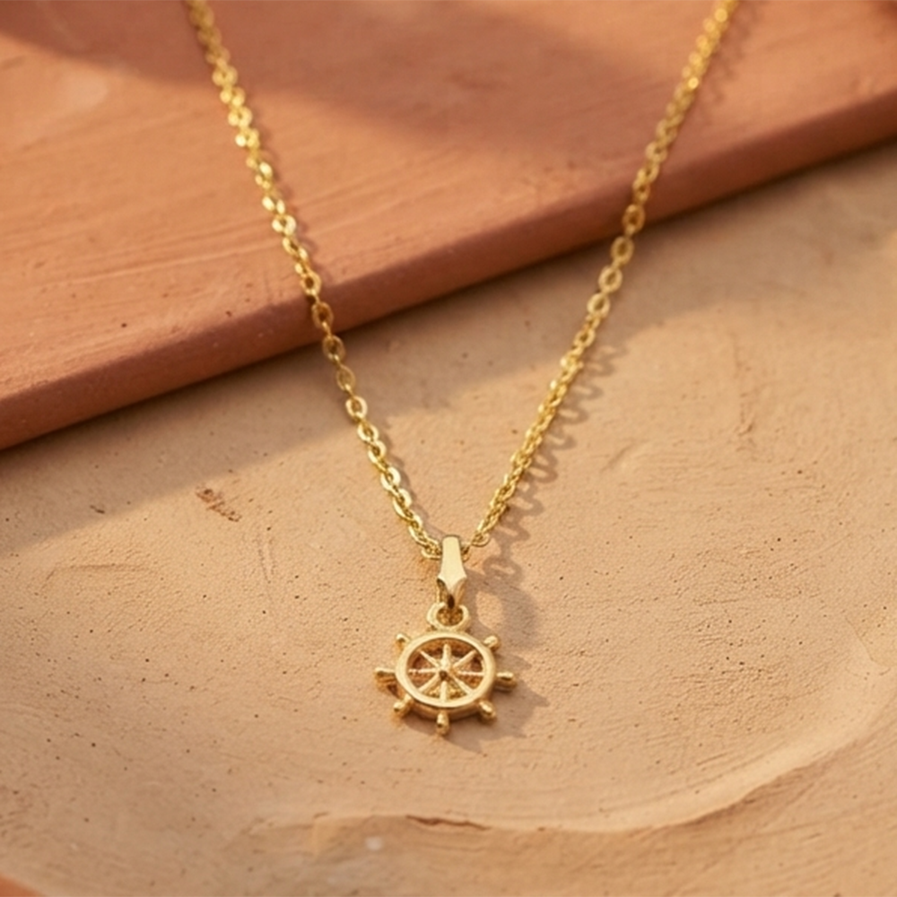 The99Jewel Modern Gold Plated Ship Wheel Shape Chain Pendant for Women 