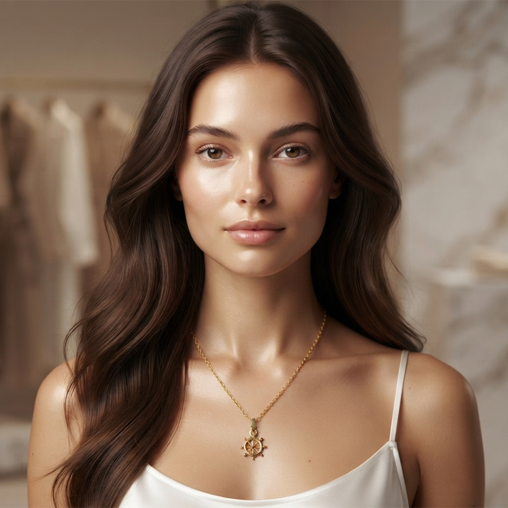 The99Jewel Modern Gold Plated Ship Wheel Shape Chain Pendant for Women