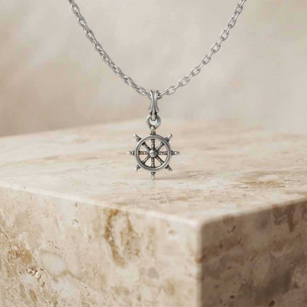 The99Jewel Modern Silver Plated Ship Wheel Shape Pendant Chain for Women