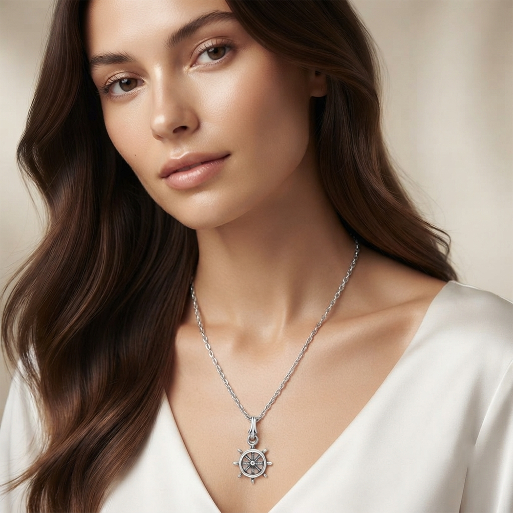 The99Jewel Modern Silver Plated Ship Wheel Shape Pendant Chain for Women