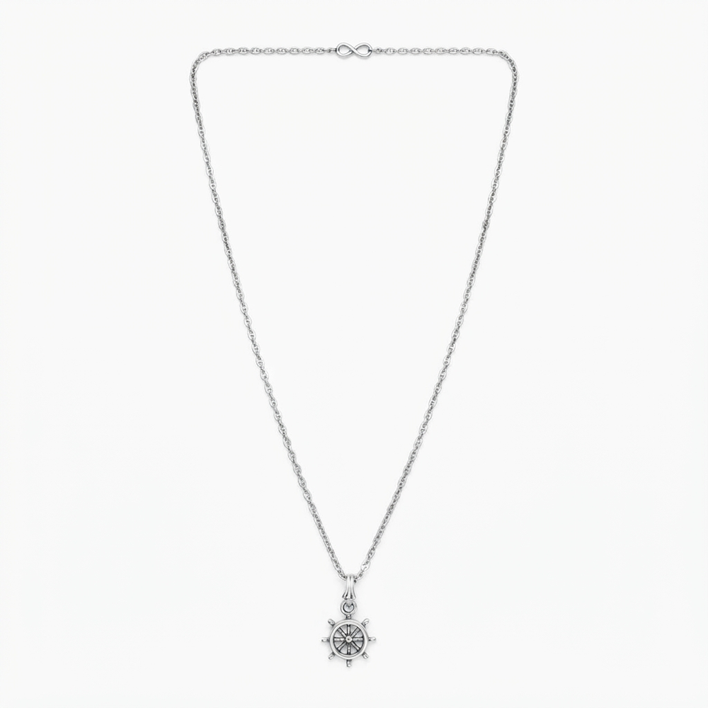 The99Jewel Modern Silver Plated Ship Wheel Shape Pendant Chain for Women