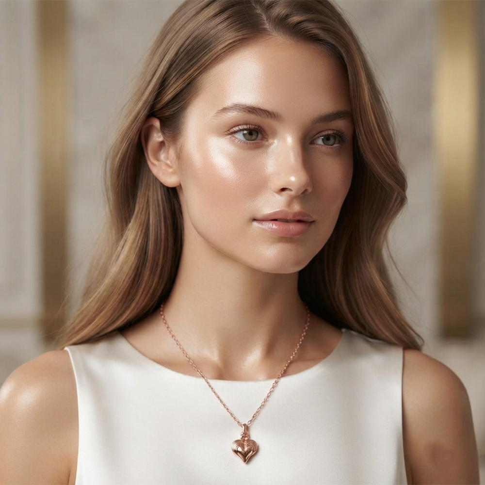 The99Jewel Modern Rose Gold Plated Heart Shape Pendant Chain for Women