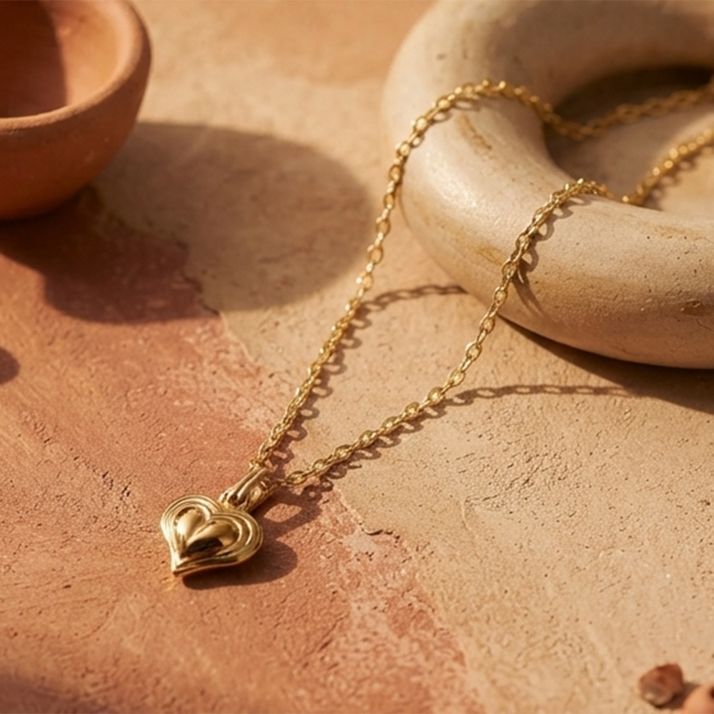 The99Jewel Modern Gold Plated Heart Shape Chain Pendant for Women 