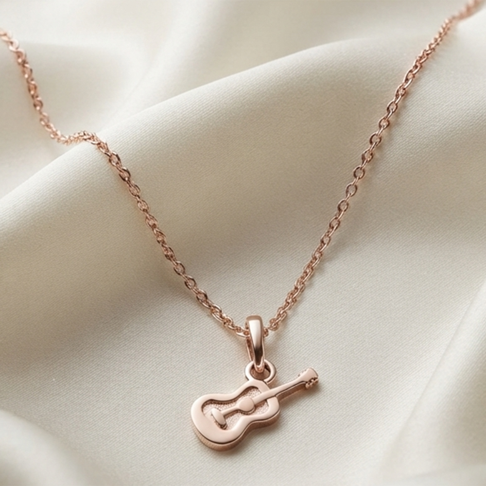 The99Jewel Casual Rose Gold Plated Guitar Shape Pendant Chain for Women