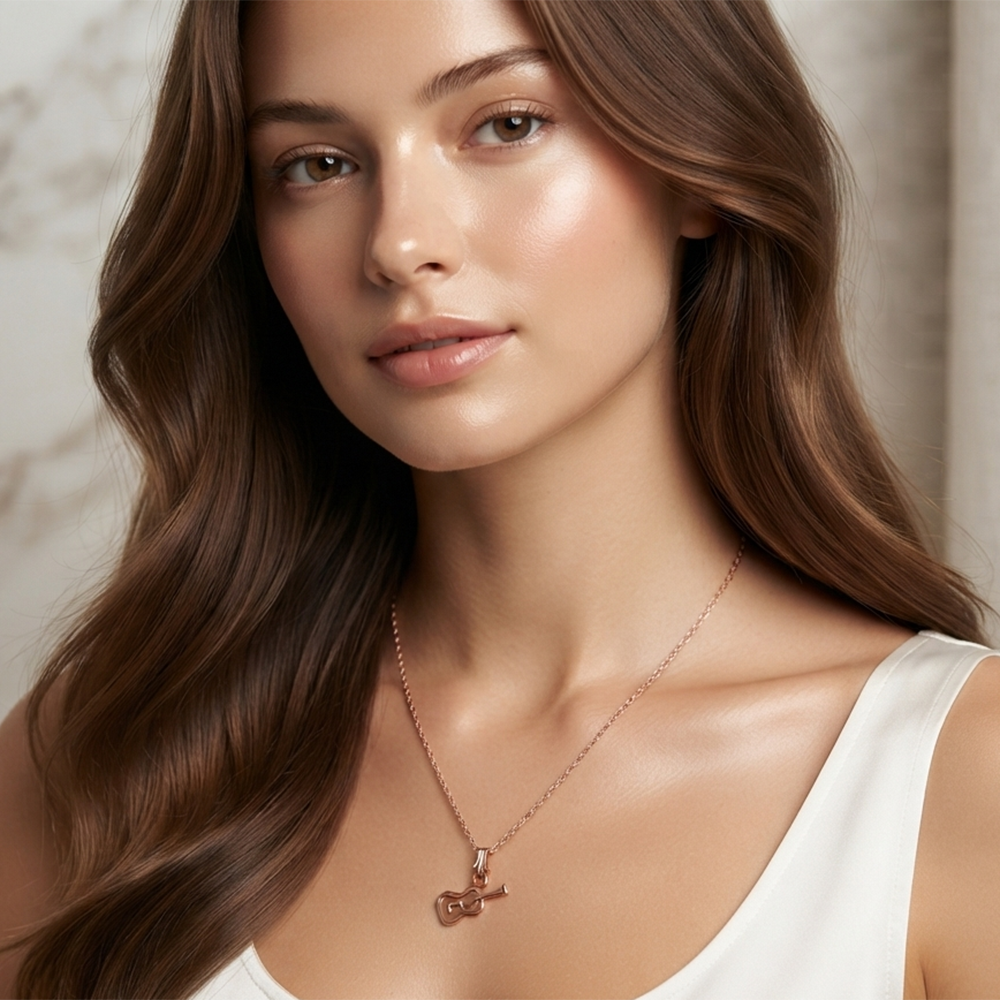 The99Jewel Casual Rose Gold Plated Guitar Shape Pendant Chain for Women