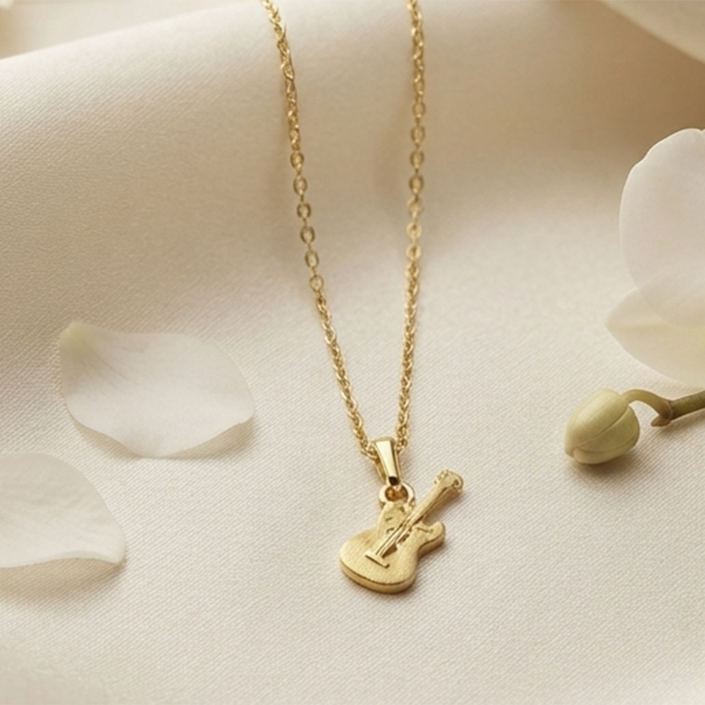 The99Jewel Stylish Gold Plated Guitar Shape Chain Pendant for Women