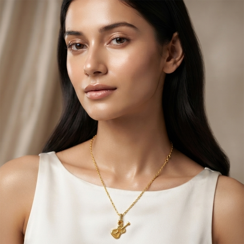 The99Jewel Stylish Gold Plated Guitar Shape Chain Pendant for Women 