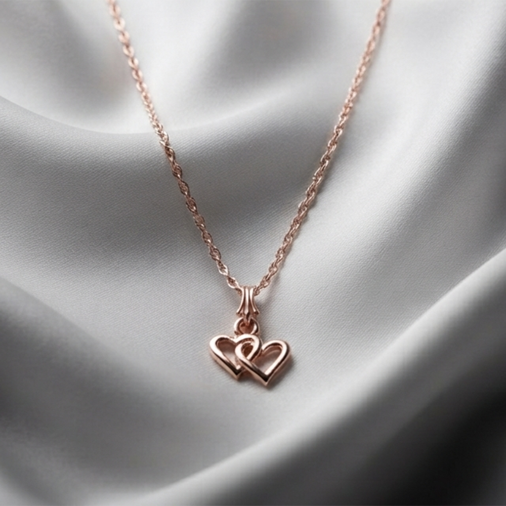 The99Jewel Casual Rose Gold Plated Double Heart Shape Pendant Chain for Women