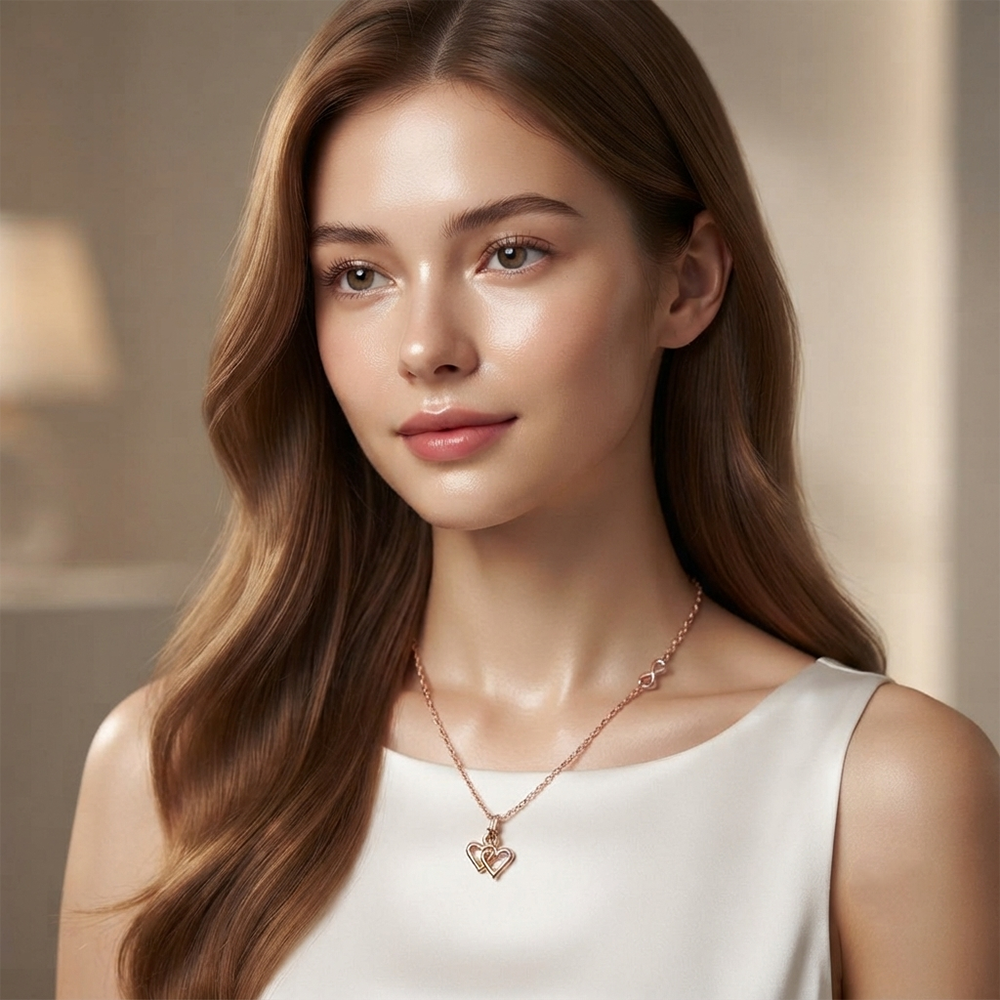 The99Jewel Casual Rose Gold Plated Double Heart Shape Pendant Chain for Women
