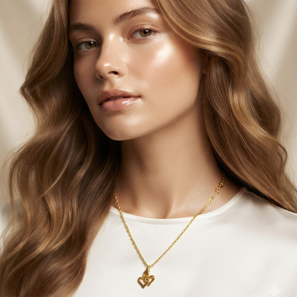 The99Jewel Modern Gold Plated Double Heart Shape Chain Pendant for Women