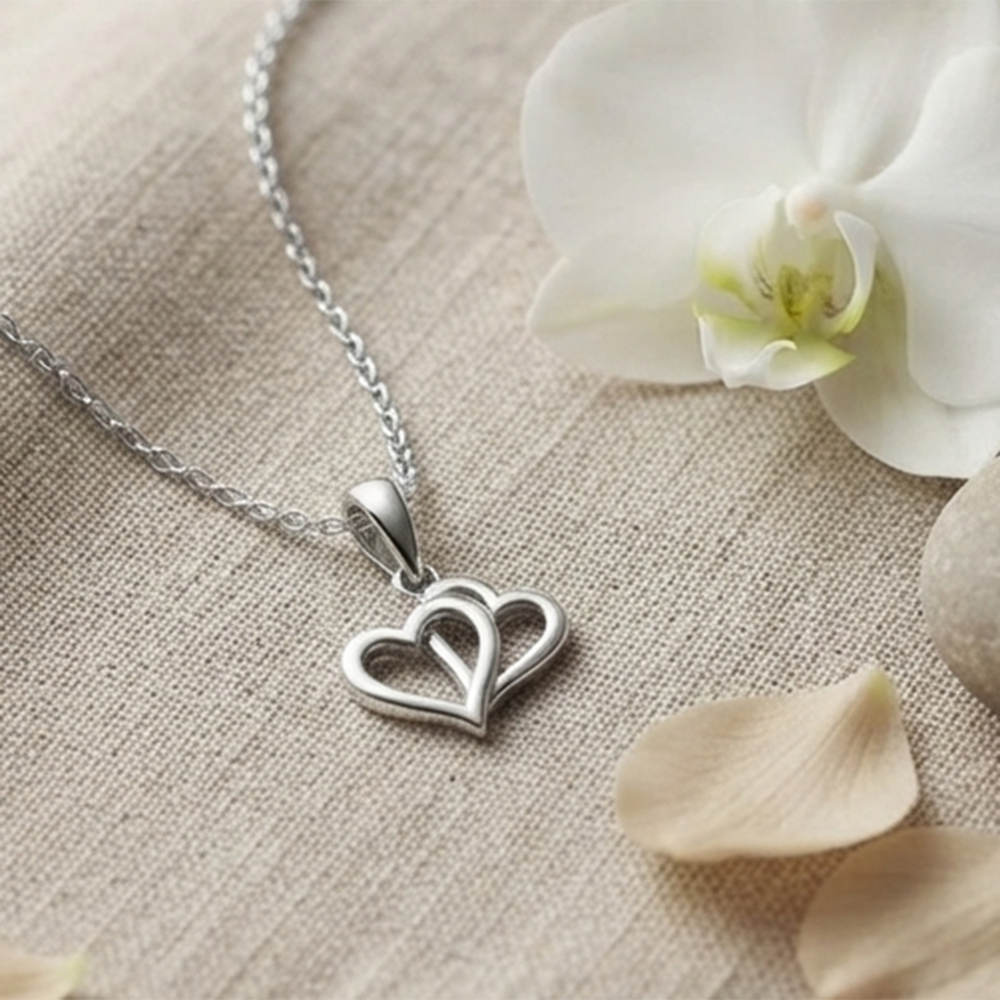 The99Jewel Casual Silver Plated Double Heart Shape Pendant Chain for Women