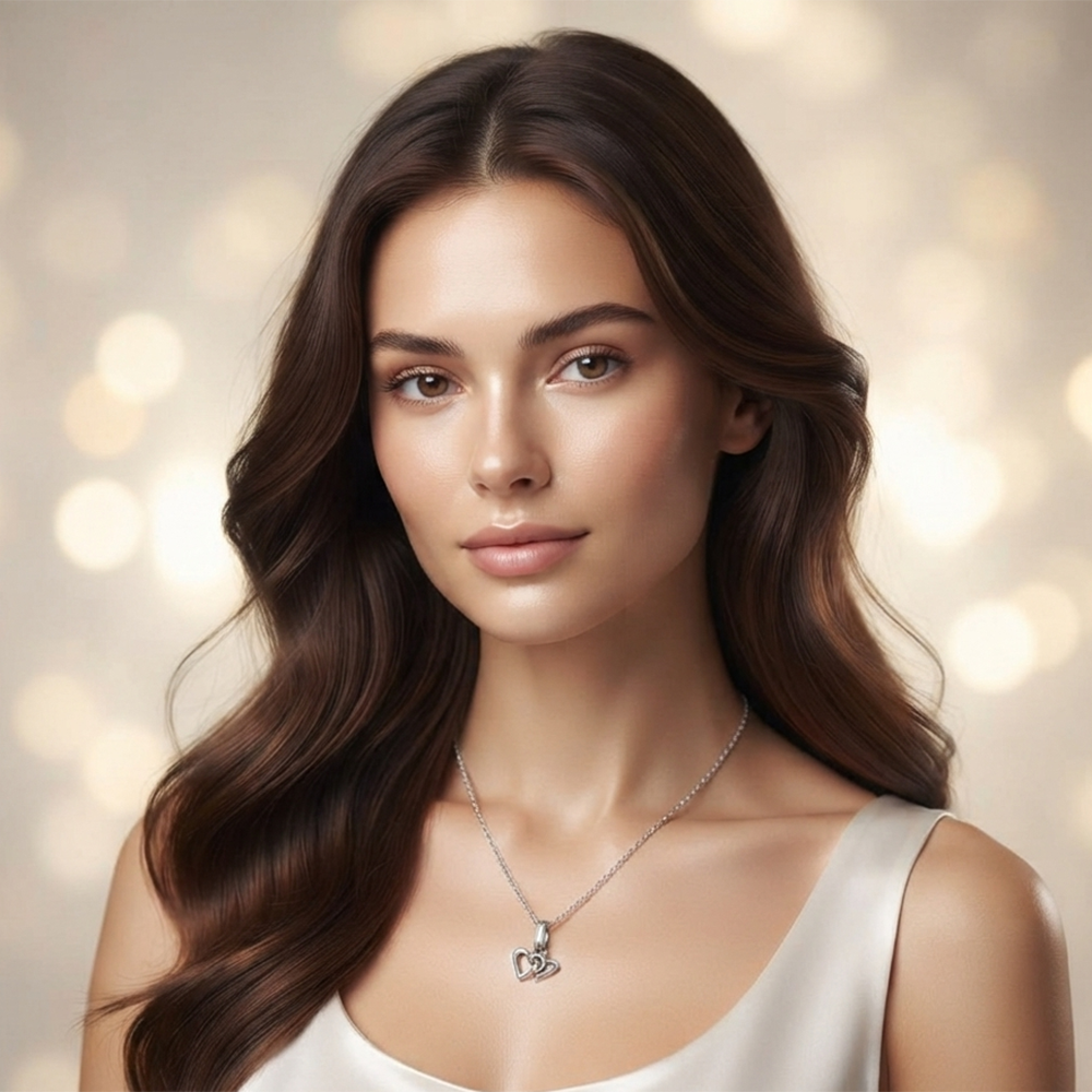The99Jewel Casual Silver Plated Double Heart Shape Pendant Chain for Women