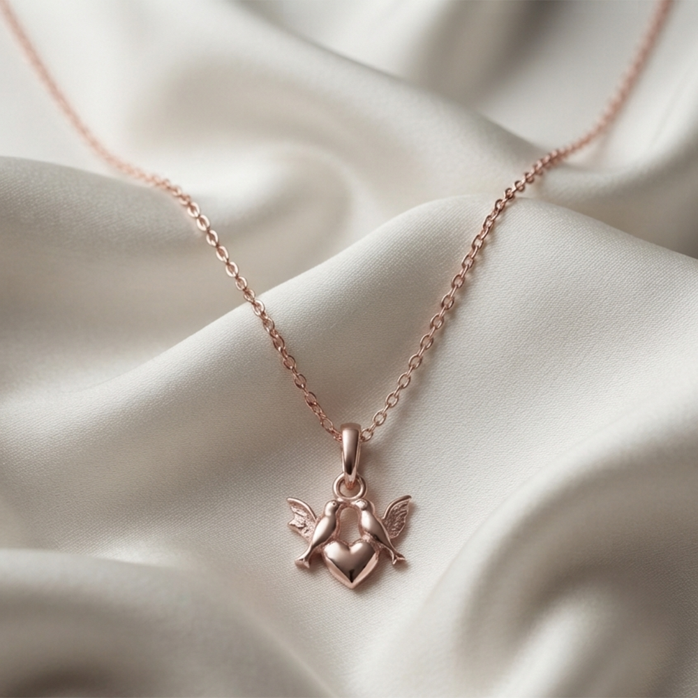 The99Jewel Casual Rose Gold Plated Heart  With Birds Shape Pendant Chain for Women