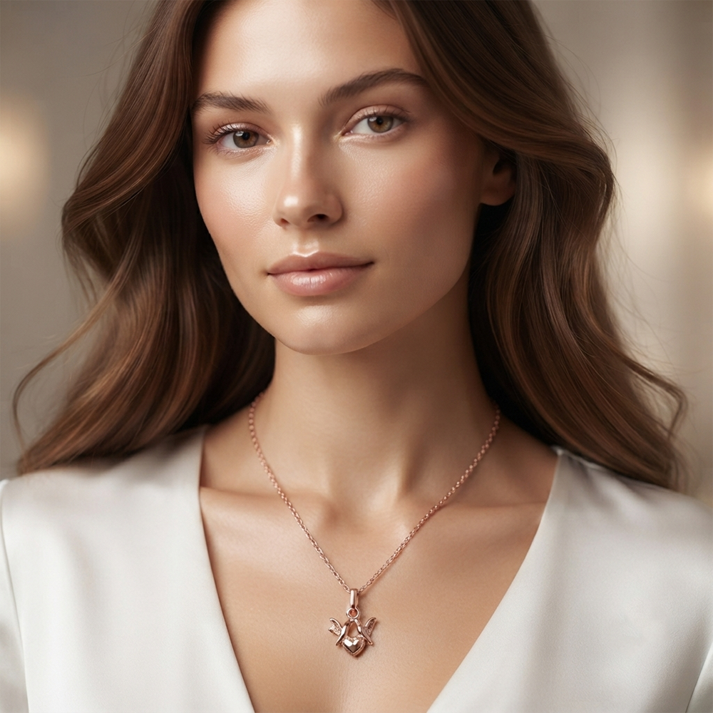 The99Jewel Casual Rose Gold Plated Heart  With Birds Shape Pendant Chain for Women