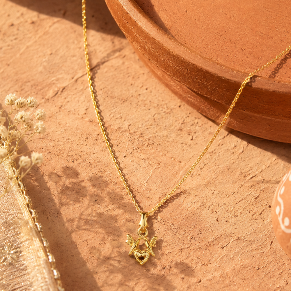The99Jewel Modern Gold Plated Heart With Birds Shape Chain Pendant for Women
