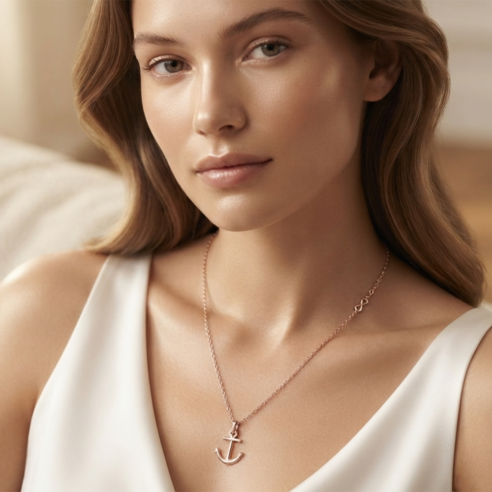 The99Jewel Modern Rose Gold Plated Anchor Shape Chain Pendant for Women 