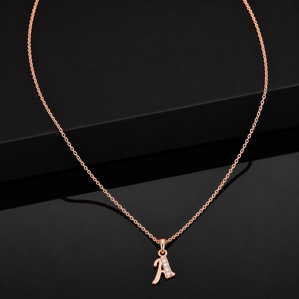 The99Jewel Rose Gold Plated Letter A Initial Chain Pendant with Austrian Stone 