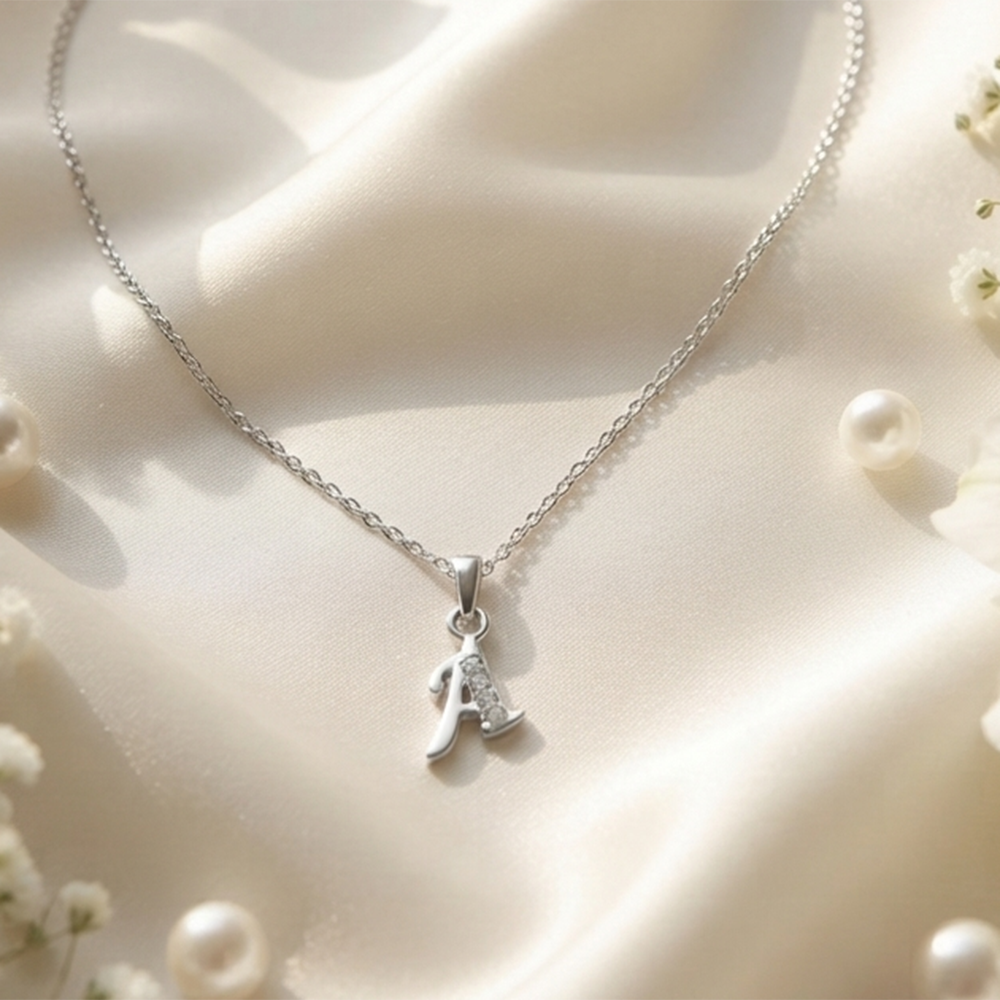 The99Jewel Silver Plated Letter A Initial Chain Pendant with Austrian Stone 