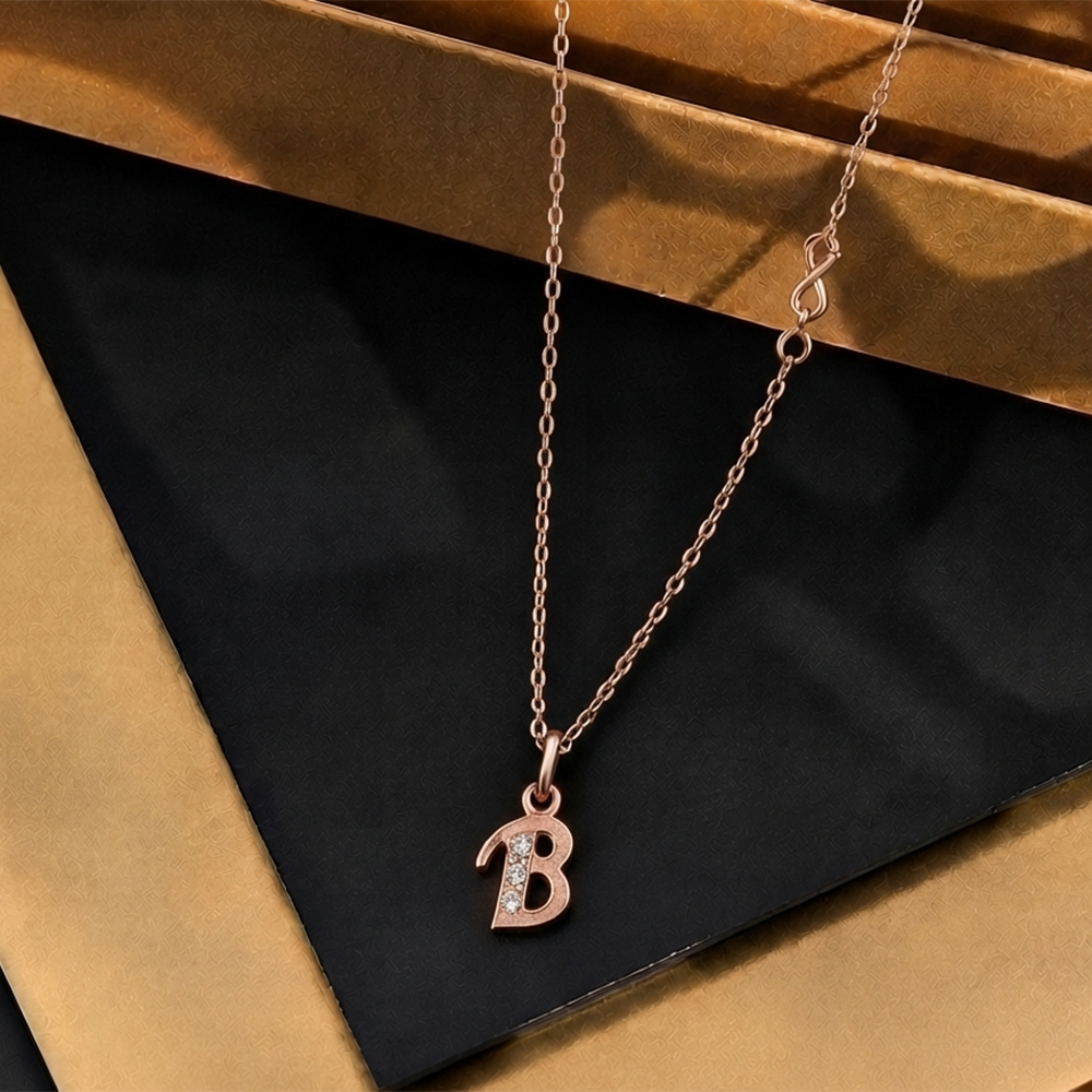 The99Jewel Rose Gold Plated Letter B Initial Chain Pendant with Austrian Stone
