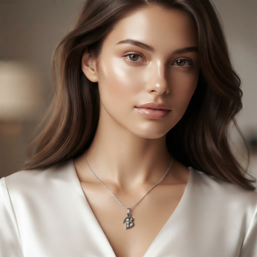 The99Jewel Silver Plated Letter B Initial Chain Pendant with Austrian Stone
