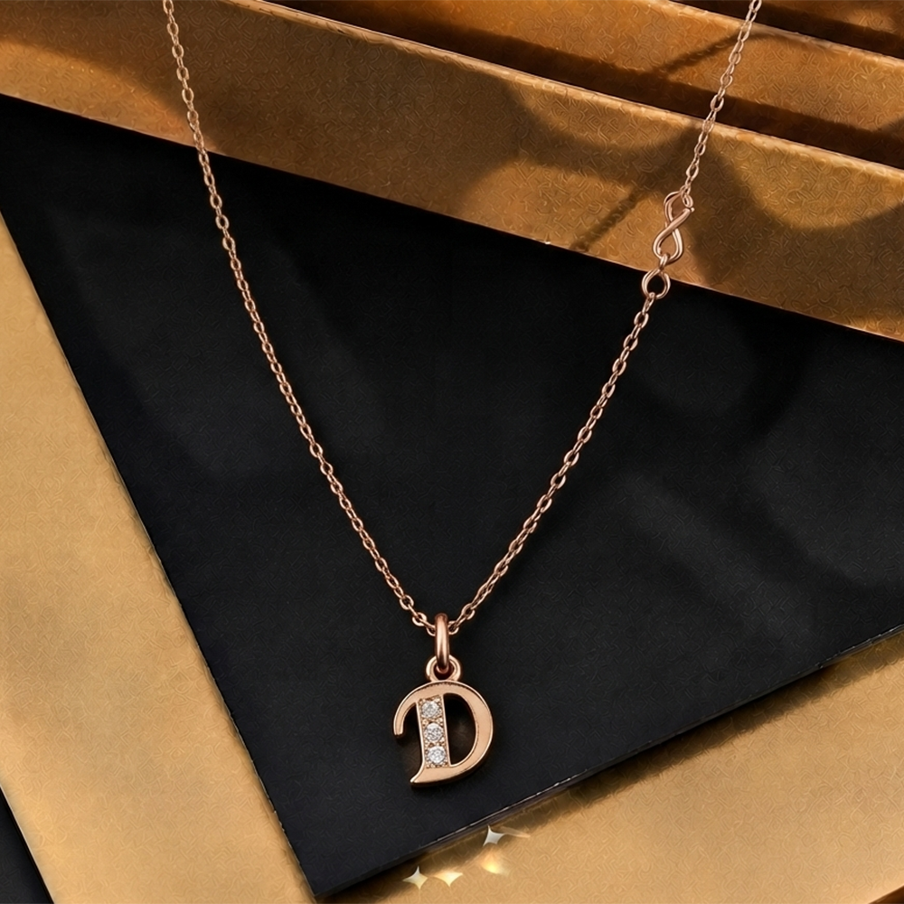 The99Jewel Rose Gold Plated Letter D Initial Chain Pendant with Austrian Stone 