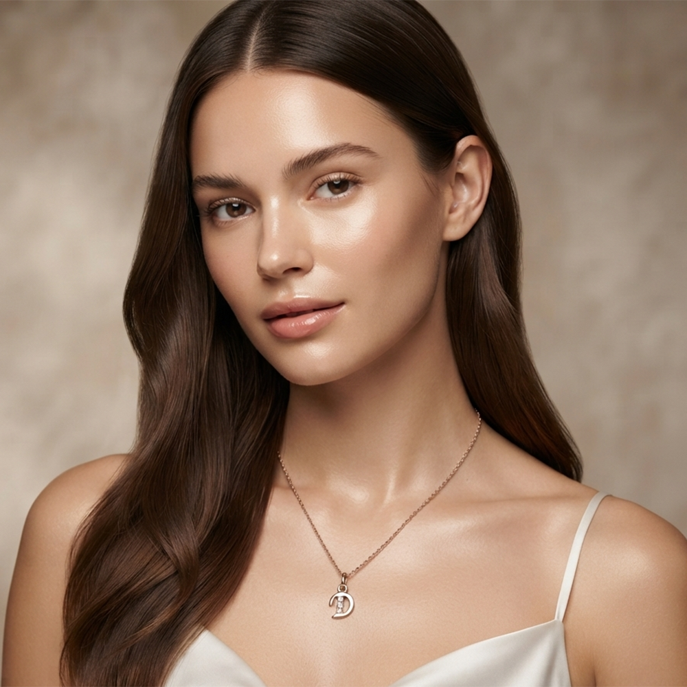 The99Jewel Rose Gold Plated Letter D Initial Chain Pendant with Austrian Stone