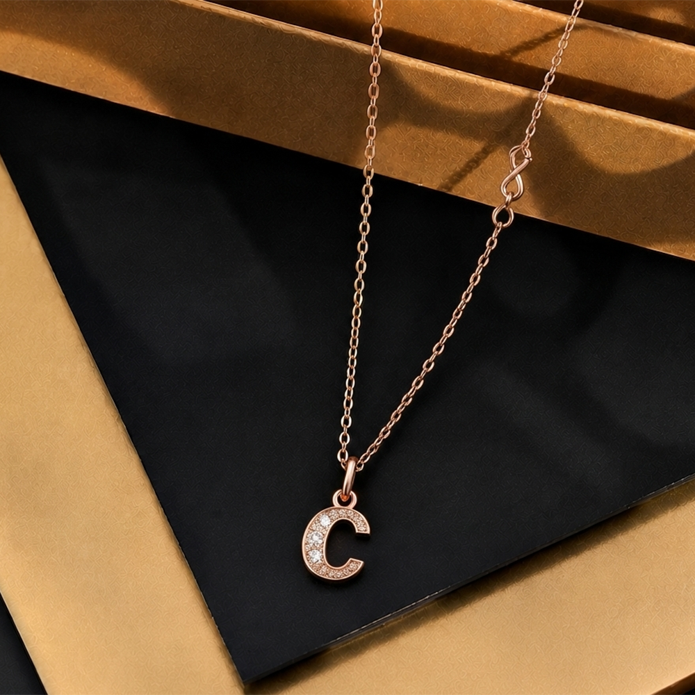 The99Jewel Rose Gold Plated Letter C Initial Chain Pendant with Austrian Stone 